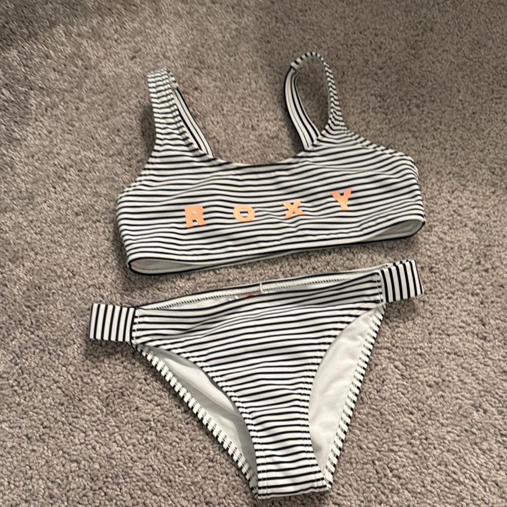 Roxy Black and White Striped Kids Bikini